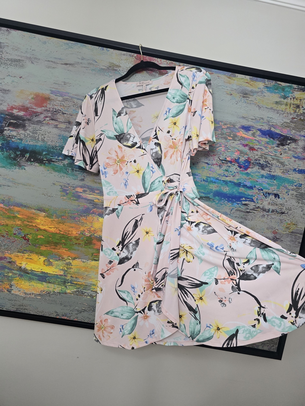 BCBGeneration Light Pink Floral Wrap Mini Dress